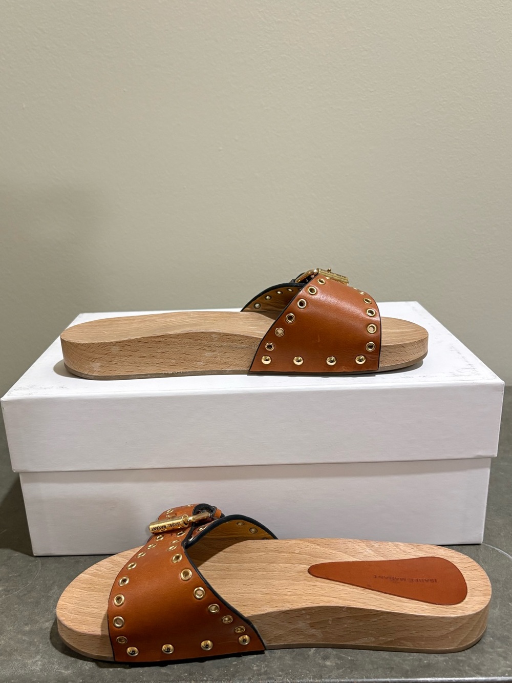 ISABEL MARANT Jaso Leather clogs In Cognac Brown Size 6 - Picture 11 of 14